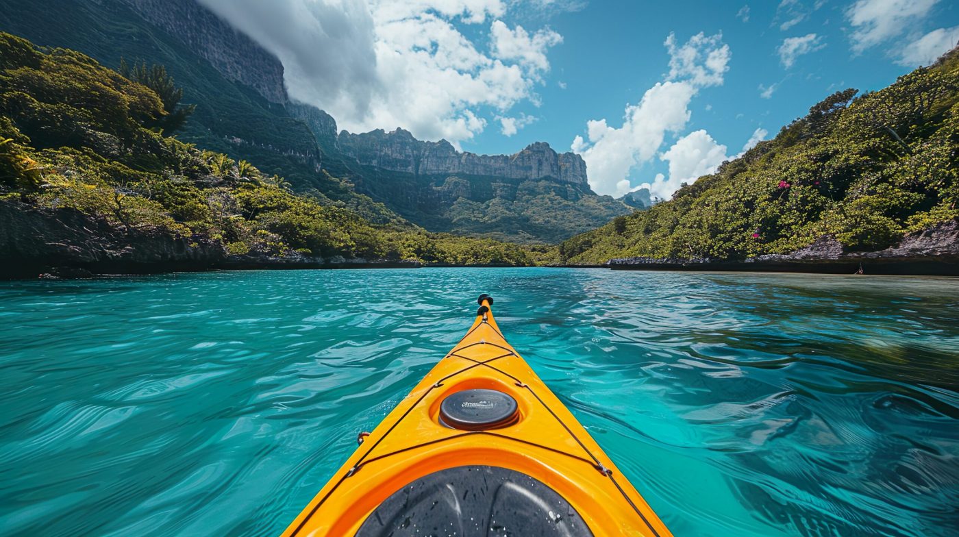 a body of water with a mountain in the background